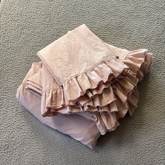 PiuBell King Sheet Set Flat Fitted & 2 King Pillowcases Dusty Rose Portugal - Picture 1 of 5
